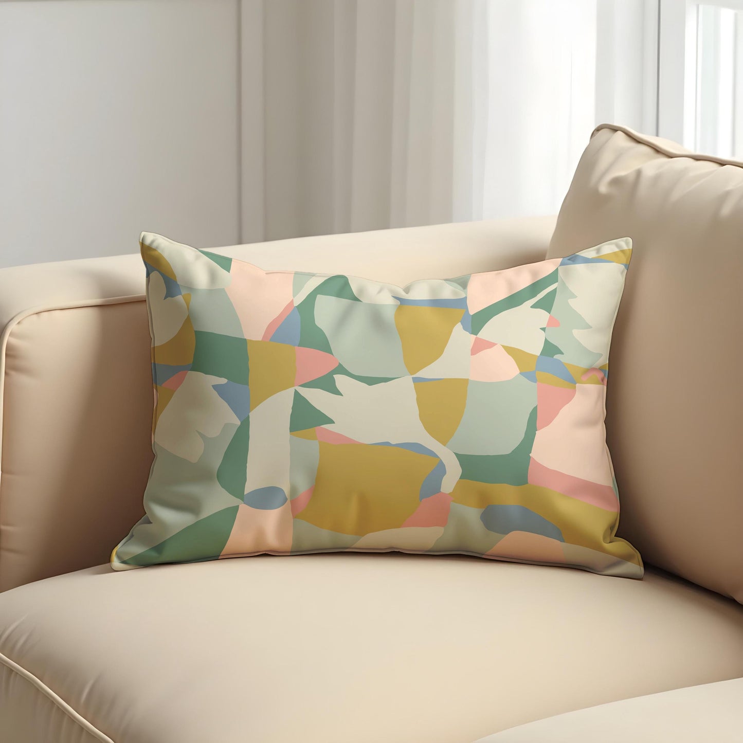 Pastel Abstract Art Pillow Cover, Modern Minimalist Cushion Cover