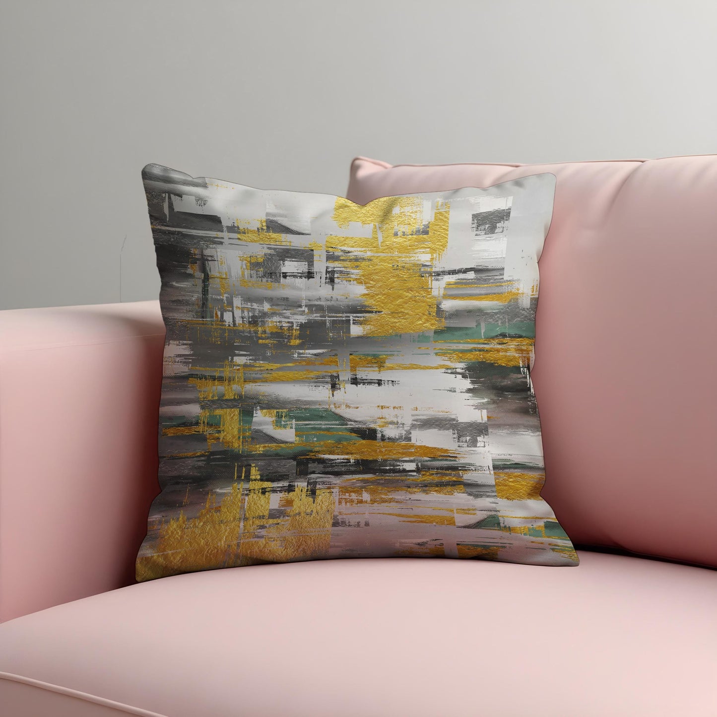 Mustard & Grey Abstract Cushion Cover, Modern Throw Pillow Cover