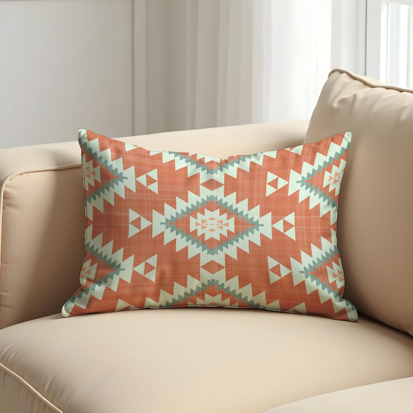 Southwestern Aztec Cushion Cover, Terracotta Geometric Tribal Pillow Cover