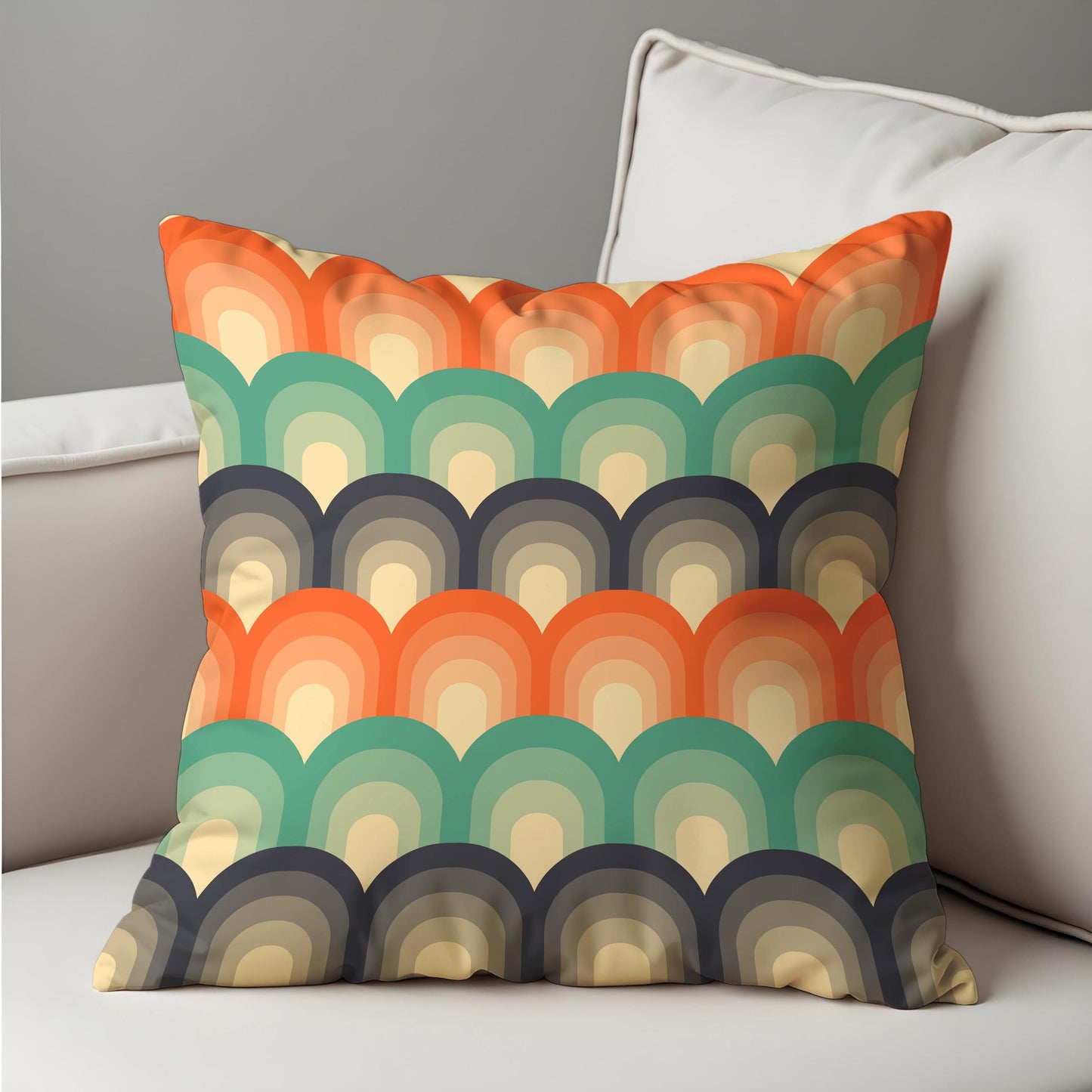 Retro Rainbow Arch Cushion Cover, 70s Mid Century Modern Pillow Cover