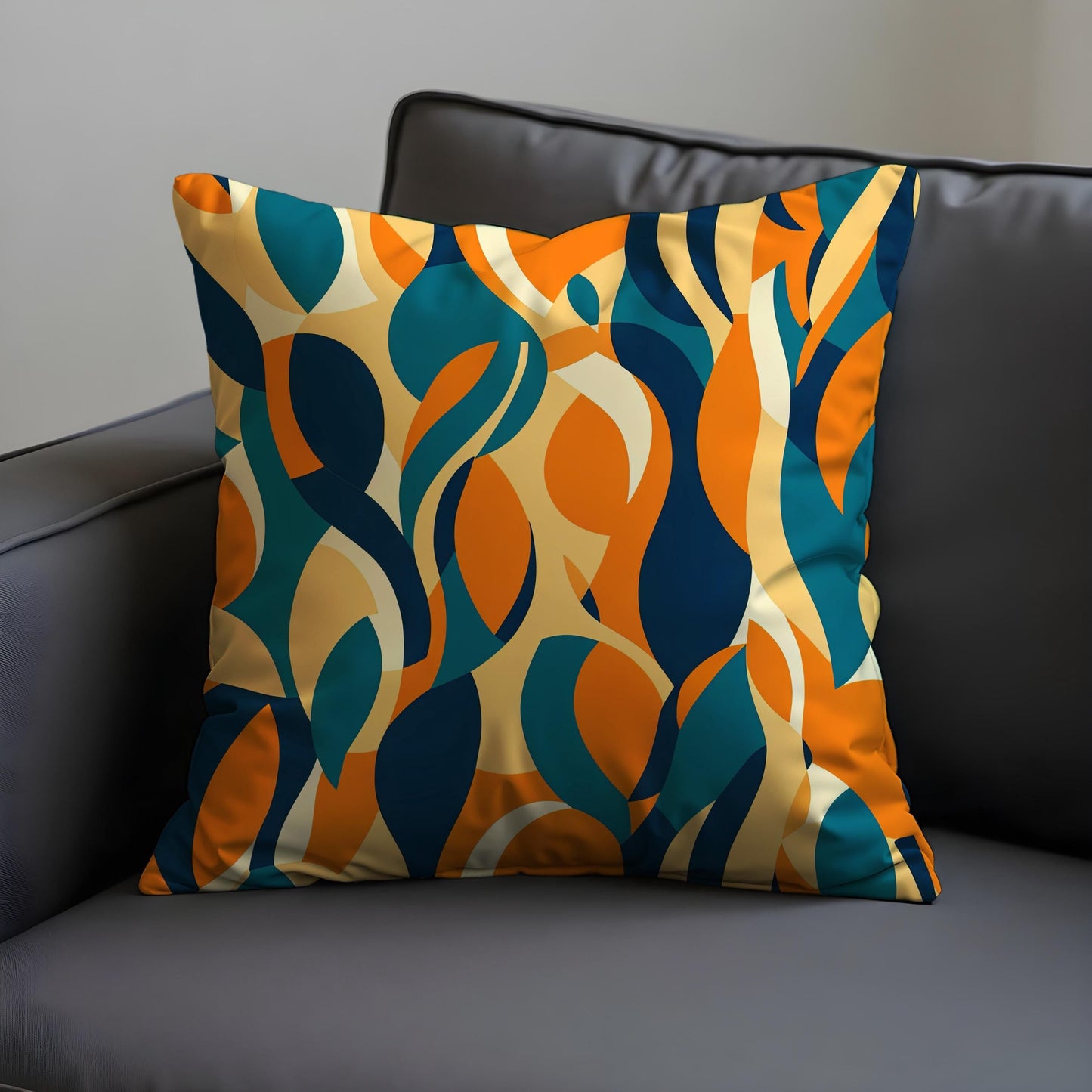 Retro Abstract Cushion Cover, Colorful Leafy Swirl Pattern Pillow Case