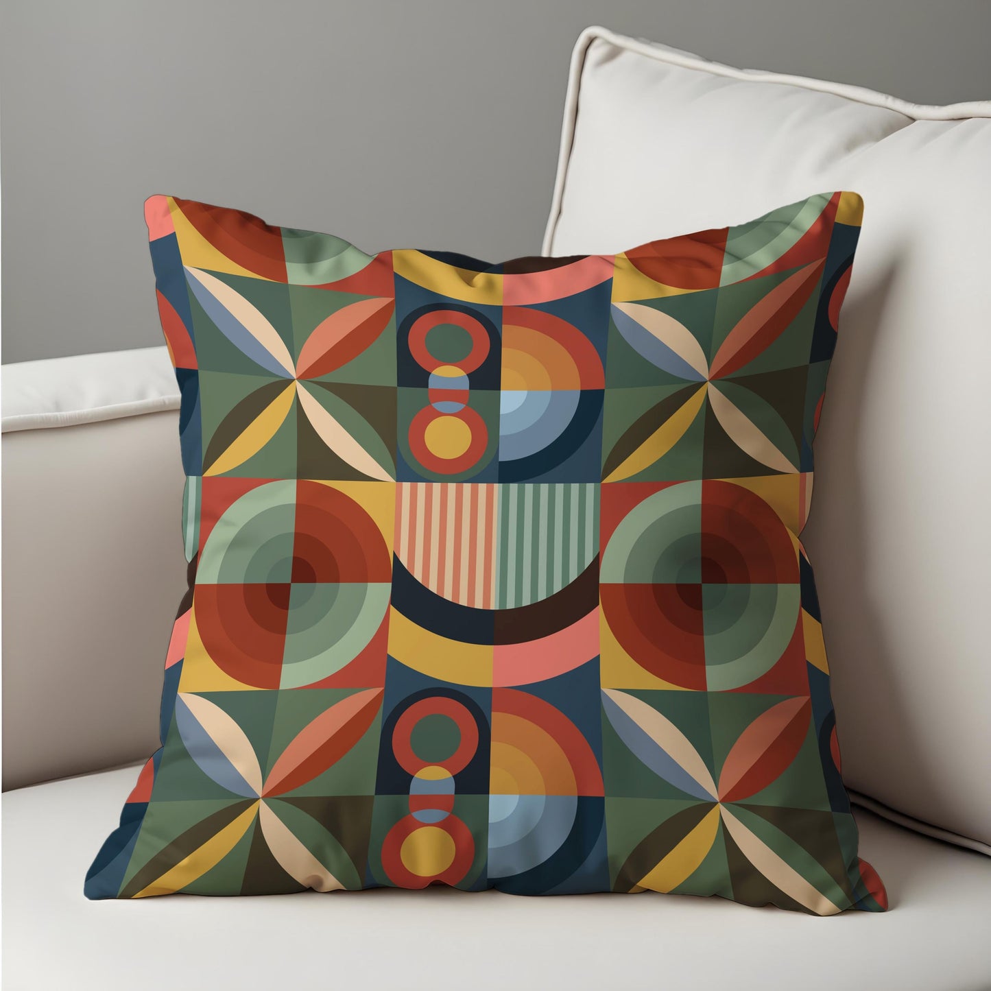 Retro Geometric Cushion Cover, Colorful Mid Century Modern Pillow Case