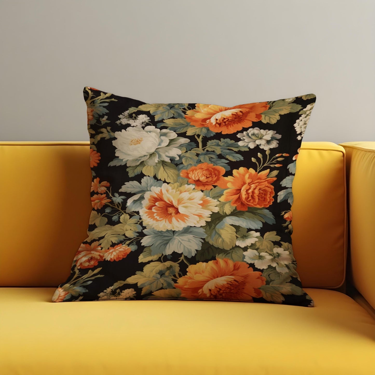 Classic Floral Pillow Cover, Bold Black Blooms Cushion Case