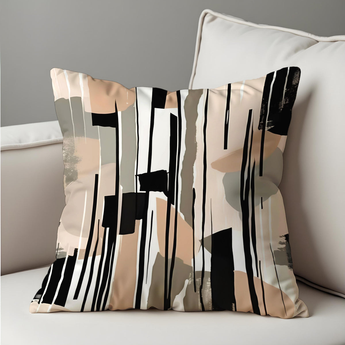 Neutral Stripe Throw Pillow Cover, Black Cushion Case