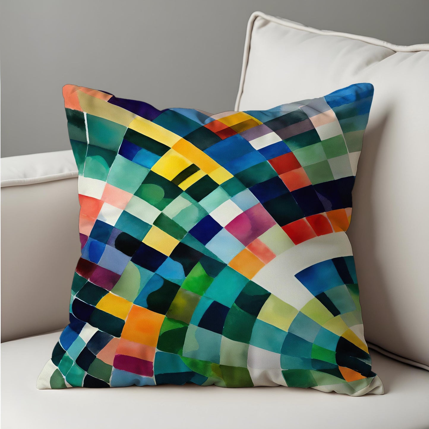 Rainbow Mosaic Cushion Cover, Colorful Watercolor Throw Pillow Cover