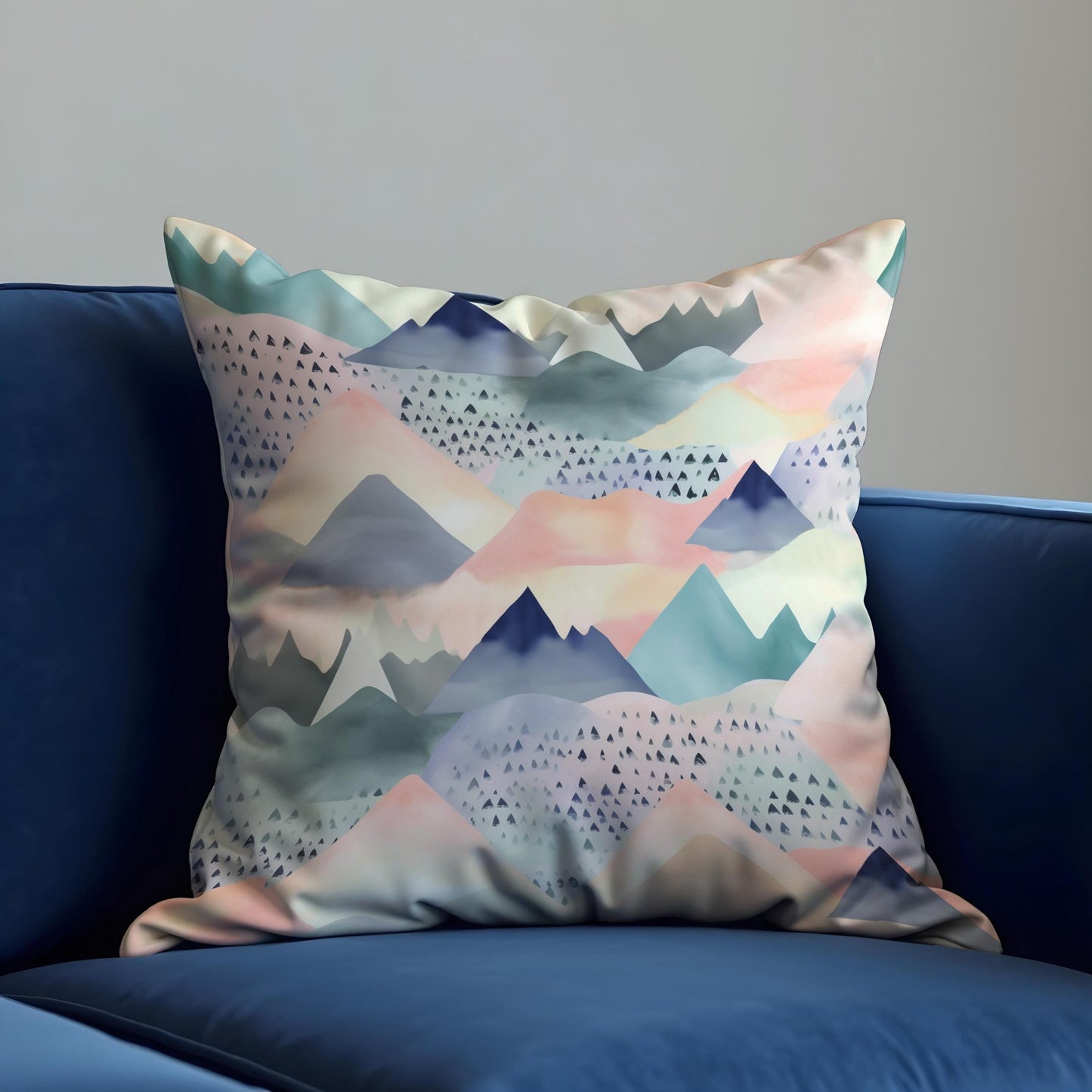 Pastel Mountain Pillow Cover, Soft Watercolor Landscape Cushion Case