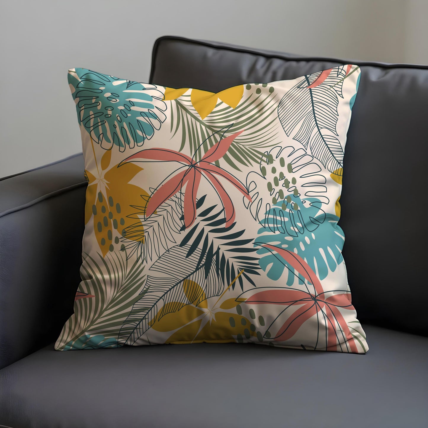 Tropical Jungle Cushion Cover, Monstera Leaf Throw Pillow Cover