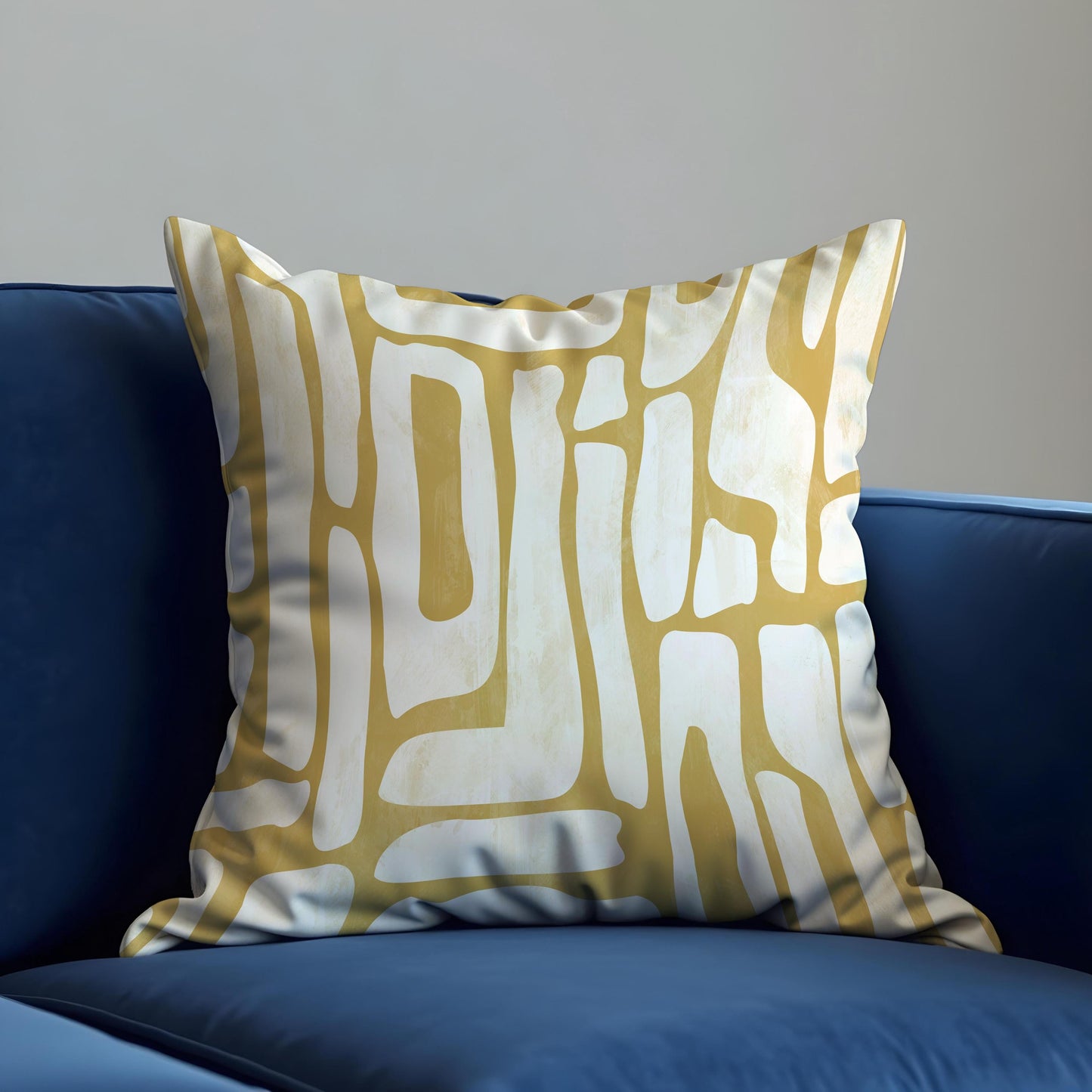 Modern Abstract Cushion Cover, Mustard Yellow Organic Line Pillow Case