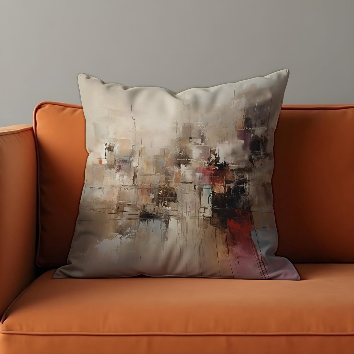 Modern Abstract Cityscape Cushion Cover, Paint Effect Throw Pillow Cover