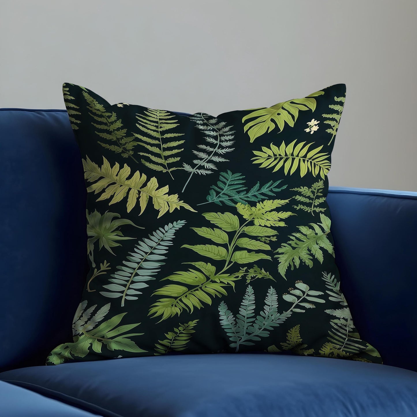 Tropical Fern Cushion Cover, Dark Jungle Leaf Throw Pillow Cover