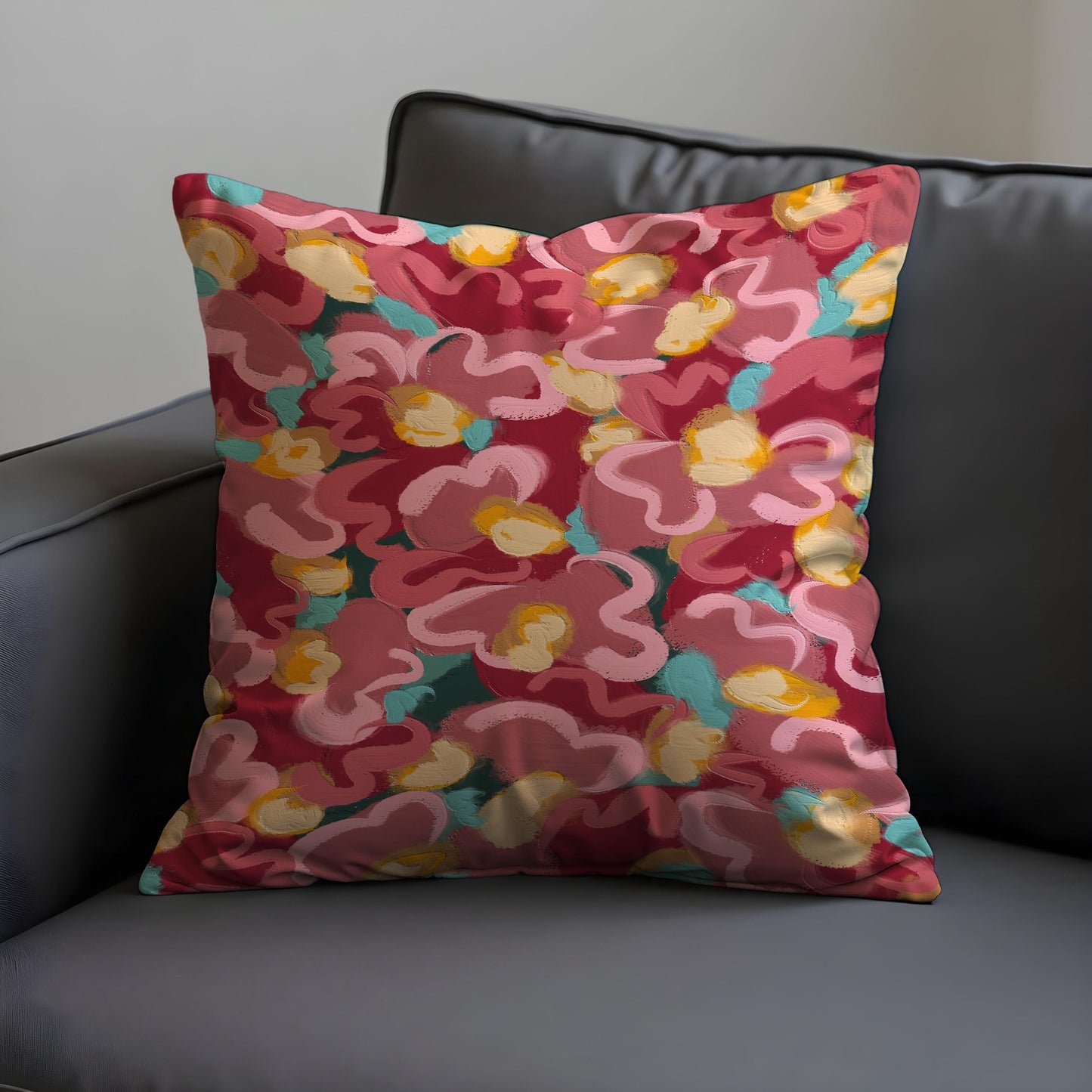 Bold Painted Floral Cushion Cover, Expressive Brushstroke Pillowcase
