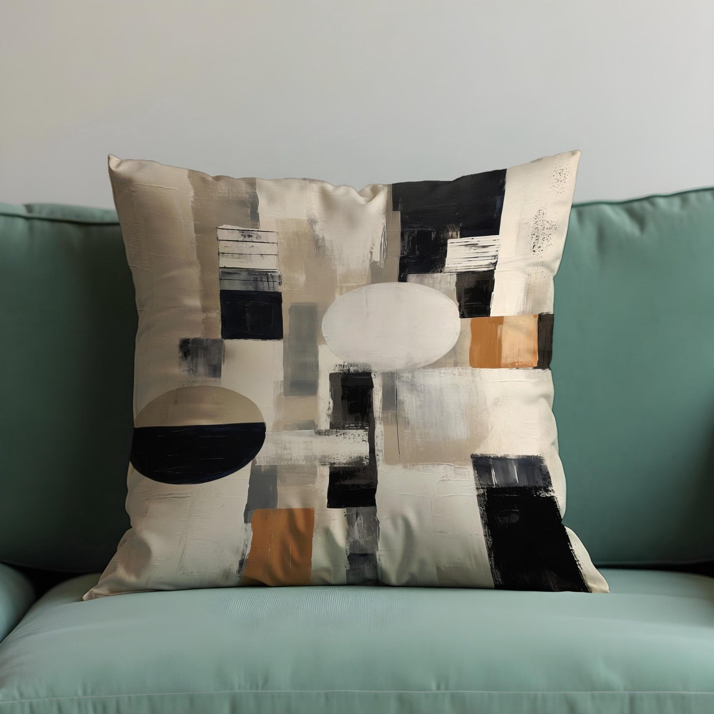 Modern Abstract Geometric Cushion Cover, Black & Terracotta Blocks Pillow Case
