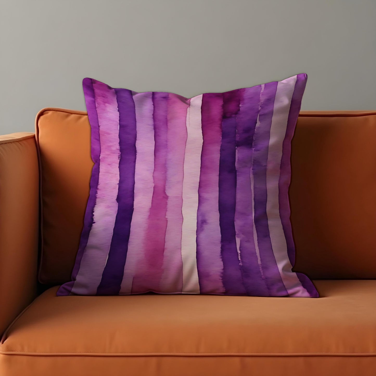 Purple Watercolor Stripe Cushion Cover, Modern Pink & Violet Throw Pillow Case