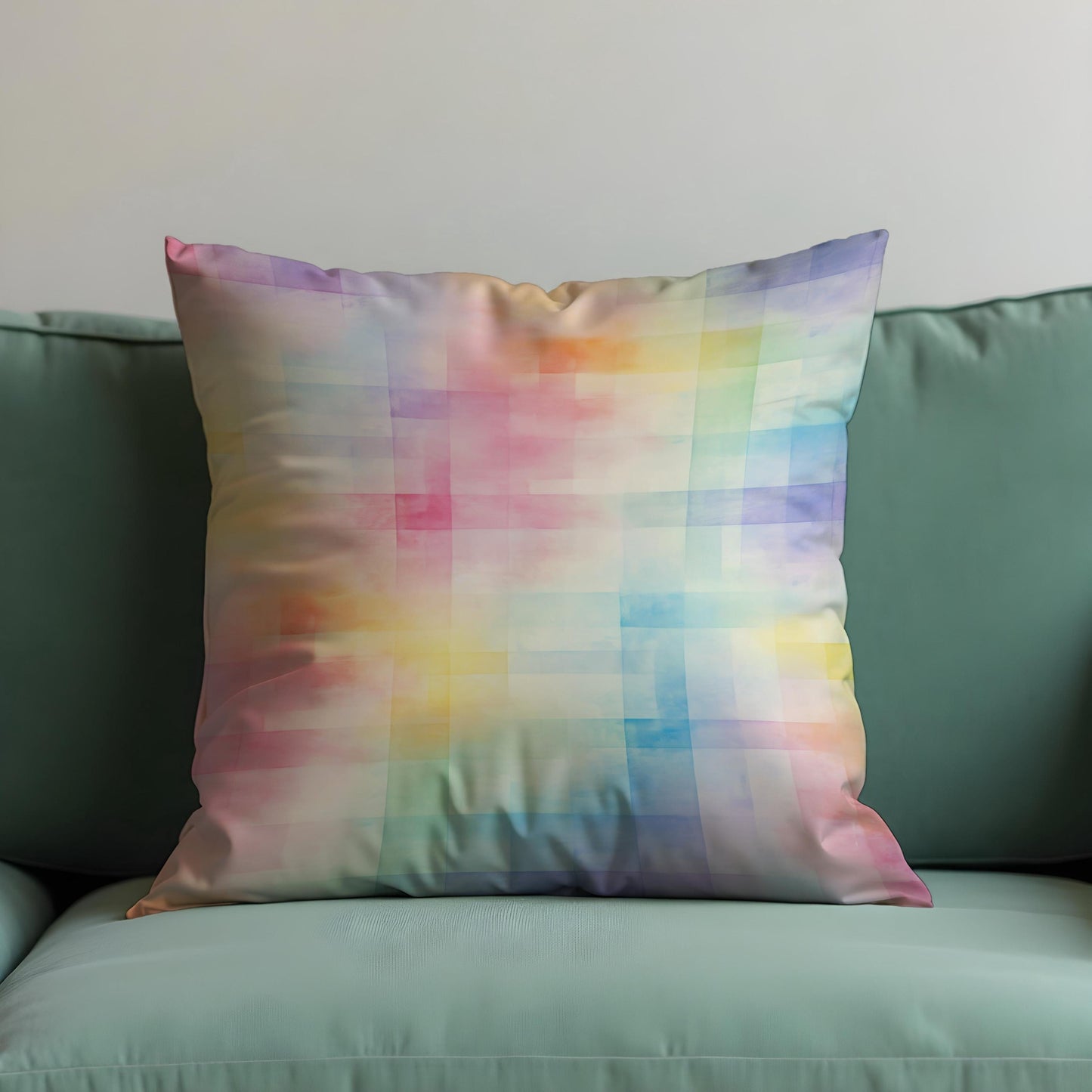 Pastel Rainbow Cushion Cover, Soft Watercolor Grid Throw Pillow Cover