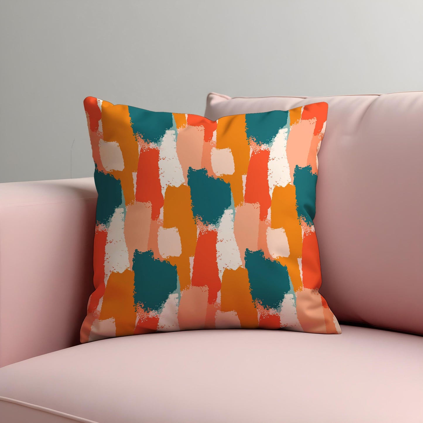 Abstract Brushstroke Cushion Cover, Bold Teal, Orange & Coral Pillow Case