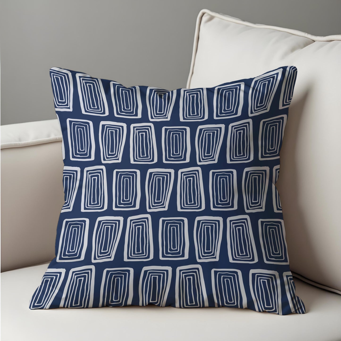Navy Blue Abstract Cushion Cover, Rectangle Pattern Pillow Case