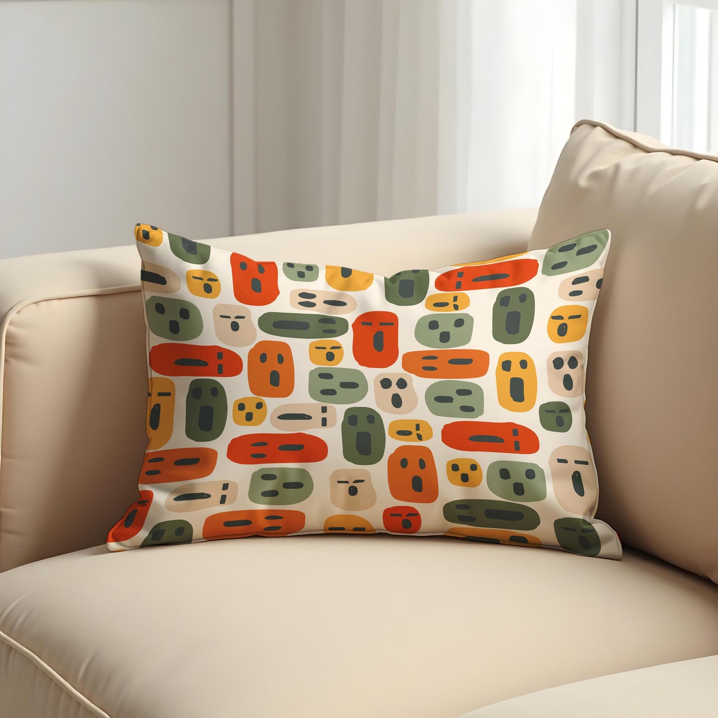 Colorful Faces Cushion Cover, Quirky Abstract Print Pillow Case