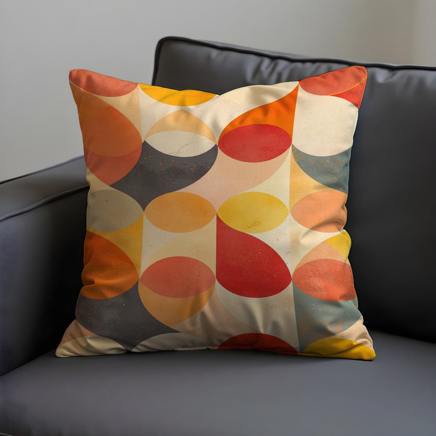 Retro Geometric Cushion Cover, Bold Orange Abstract Pillow Case