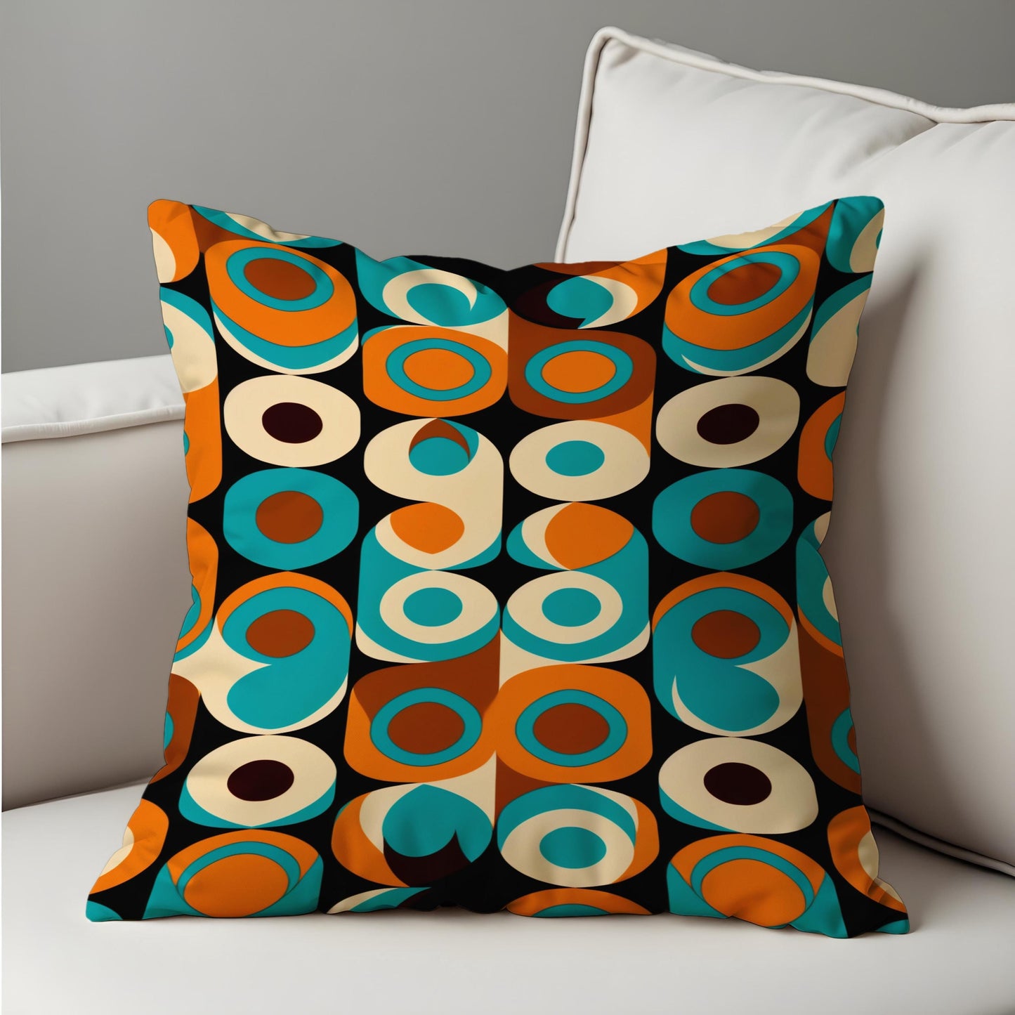 Retro Circle Pattern Cushion Cover, 70s Style Teal Throw Pillow Case