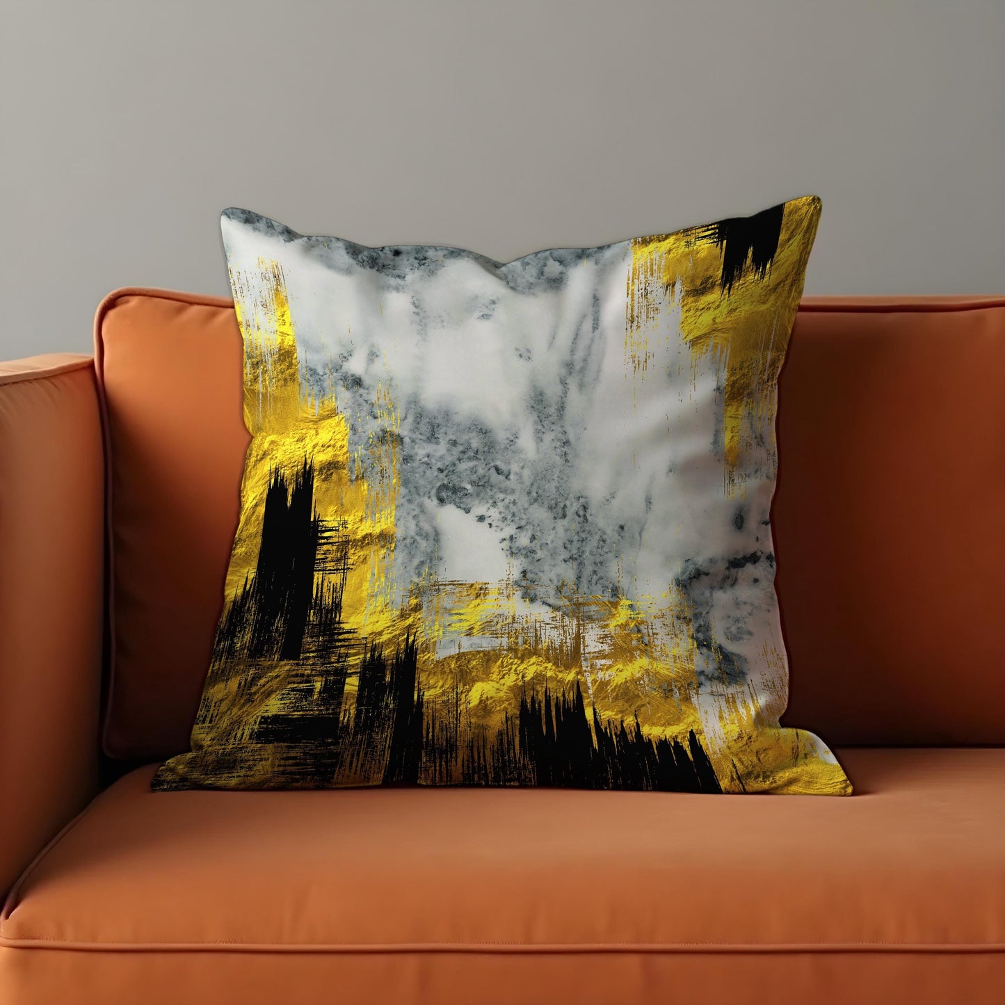 Abstract Cushion Cover, Mustard & Marble Brushstrokes Pillow Case