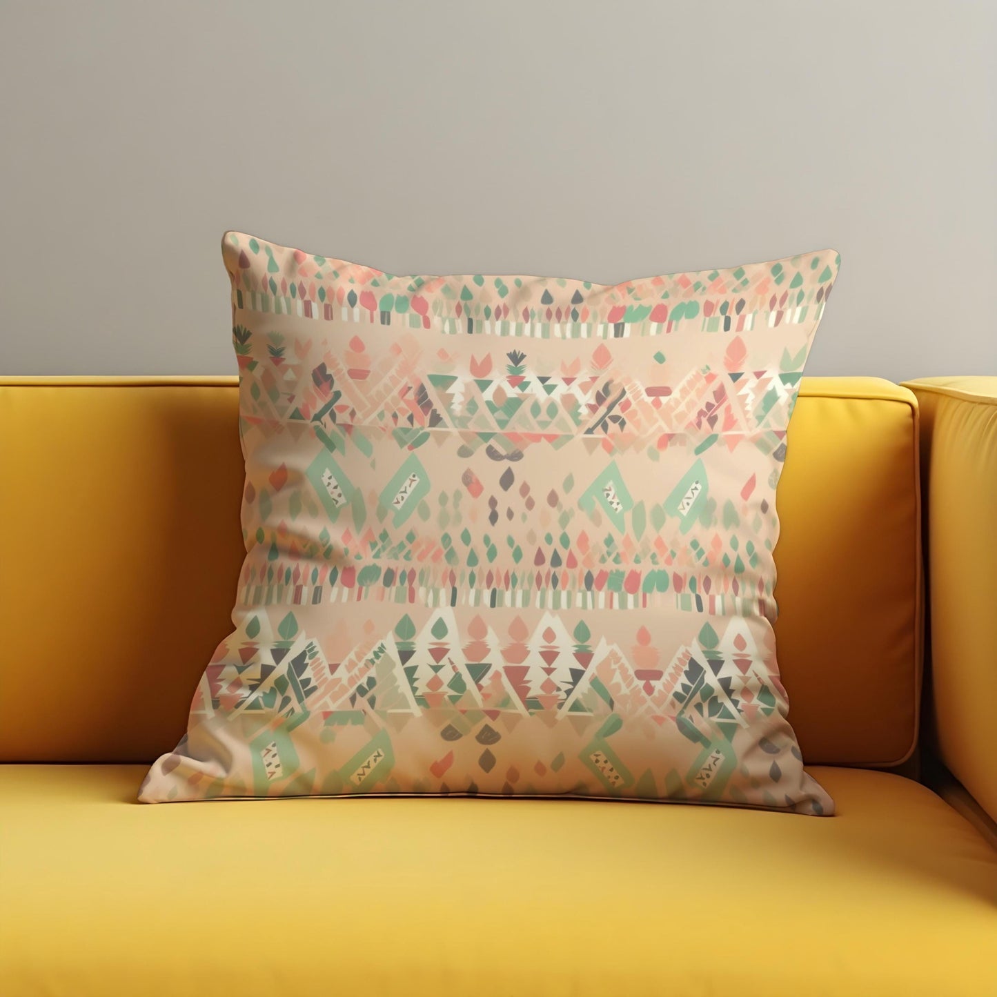 Pastel Southwestern Cushion Cover, Soft Tribal Geometric Pattern Pillow Case