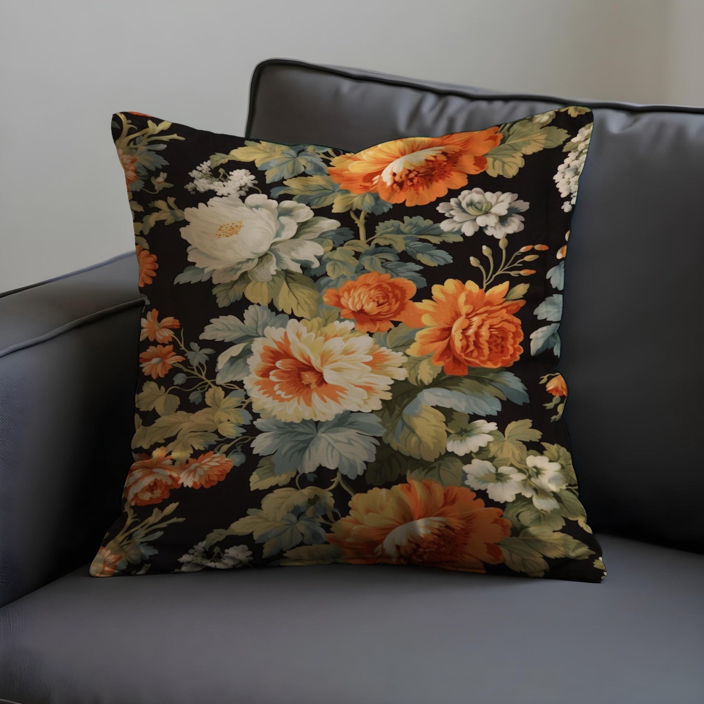 Classic Floral Pillow Cover, Bold Black Blooms Cushion Case