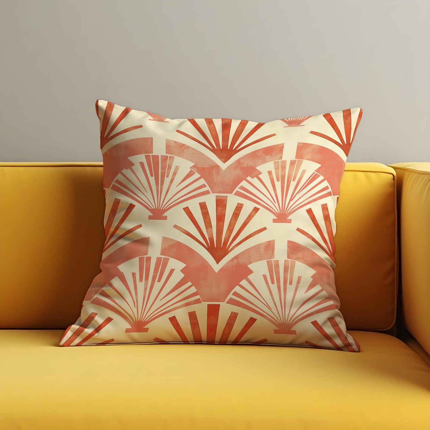 Art Deco Fan Cushion Cover, Terracotta & Cream Traditional Pillow Case