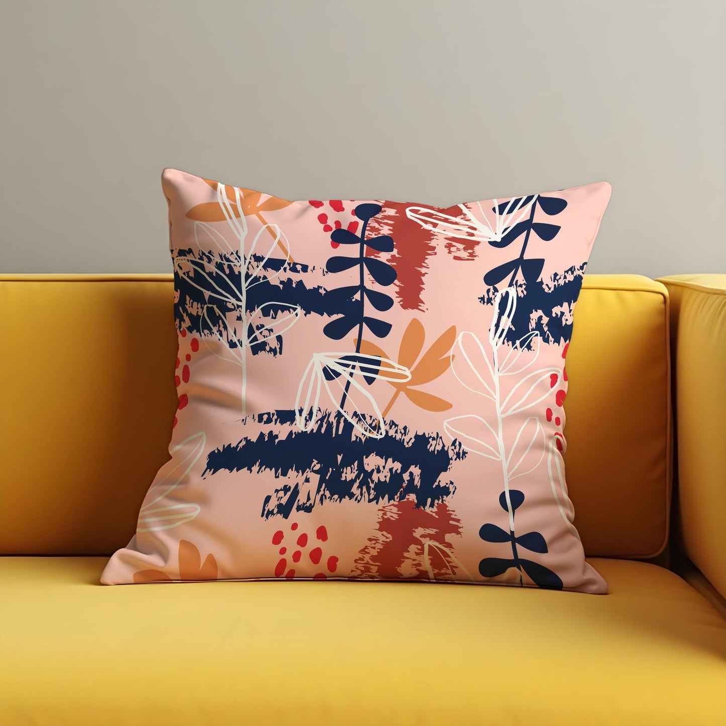 Modern Abstract Botanical Cushion Cover, Navy & Blush Throw Pillow Cover