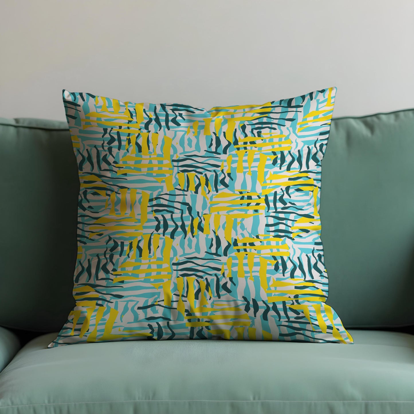 Abstract Yellow & Teal Cushion Cover, Brushstroke Throw Pillow Cover