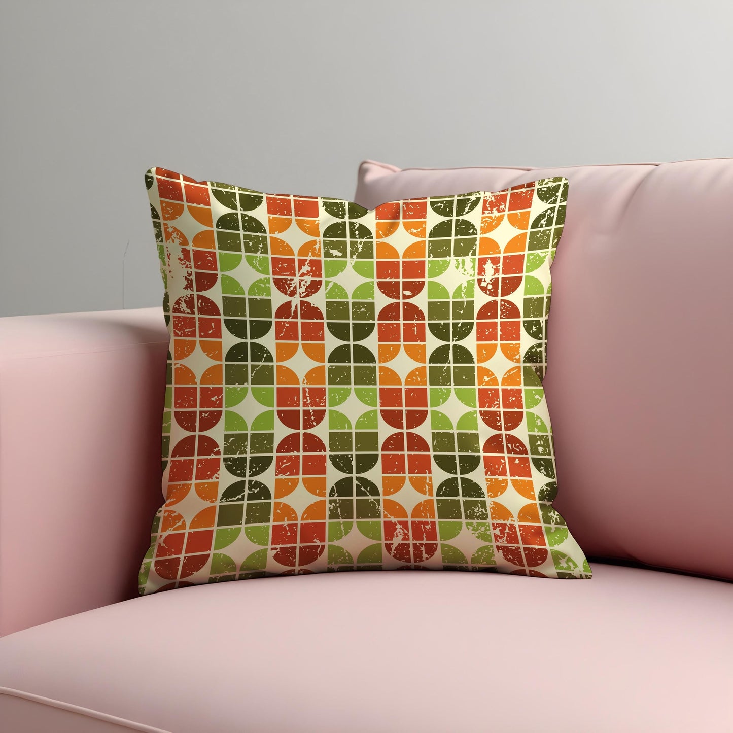 Farmhouse Geometric Cushion Cover, Retro 70s Throw Pillow Cover