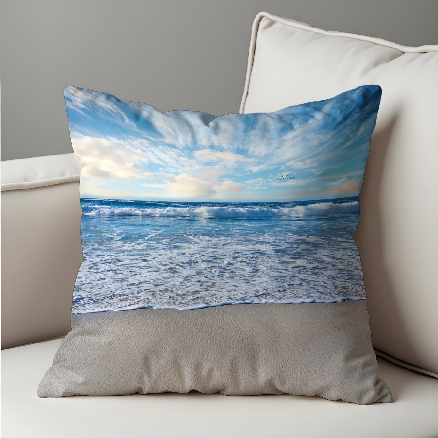 Ocean View Cushion Cover, Serene Seascape Coastal Pillow Case