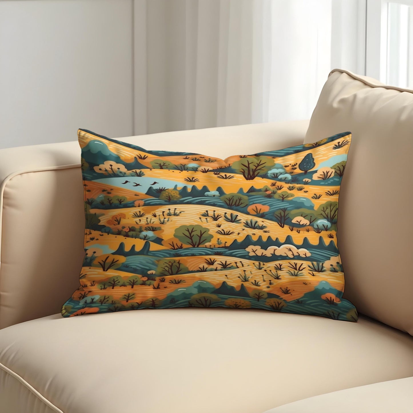 Whimsical Countryside Cushion Cover, Autumn Landscape Pillow Case