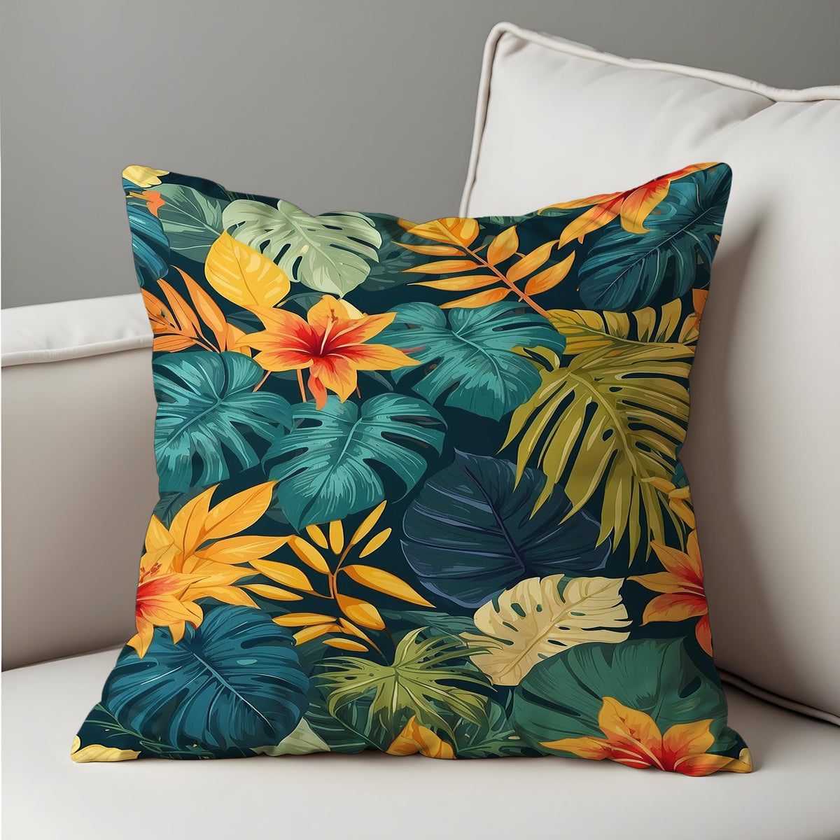 Dark Tropical Leaf Cushion Cover, Jungle Pillow Case