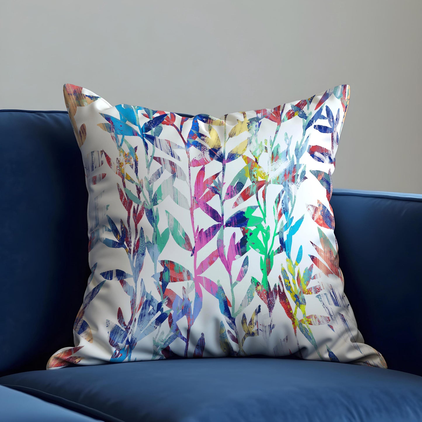 Colorful Botanical Cushion Cover, Rainbow Watercolor Leaves Pillowcase