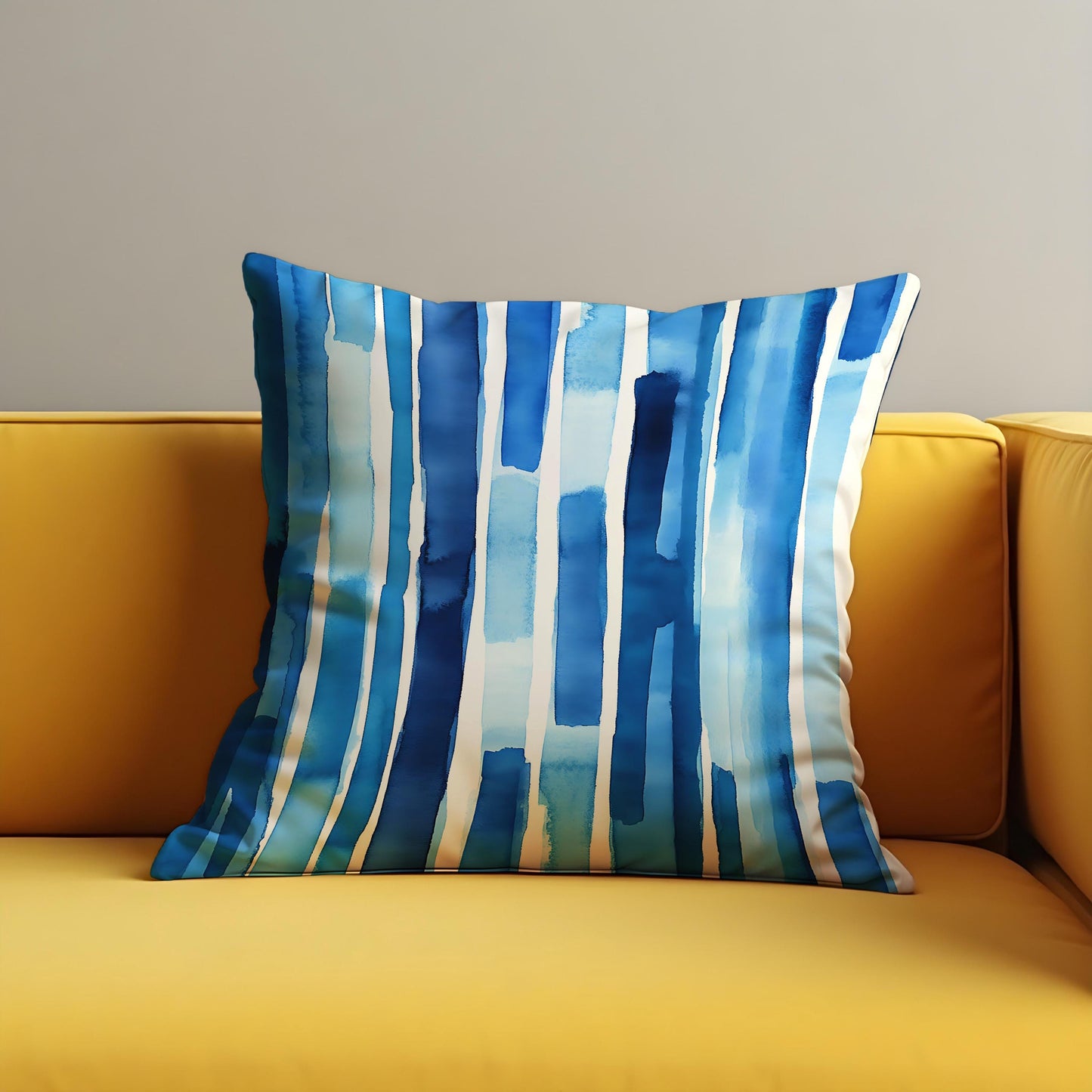 Blue Watercolor Stripe Cushion Cover, Abstract Modern Throw Pillow Cover