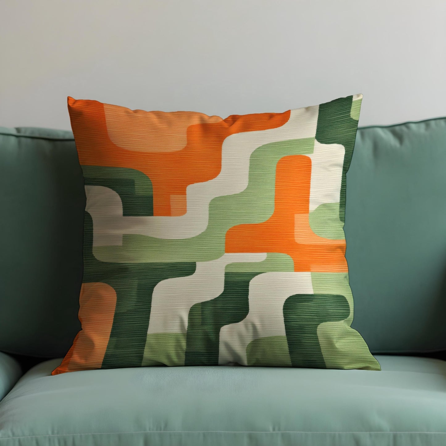 Retro Geometric Cushion Cover, Orange Abstract Wave Pattern Pillow Case