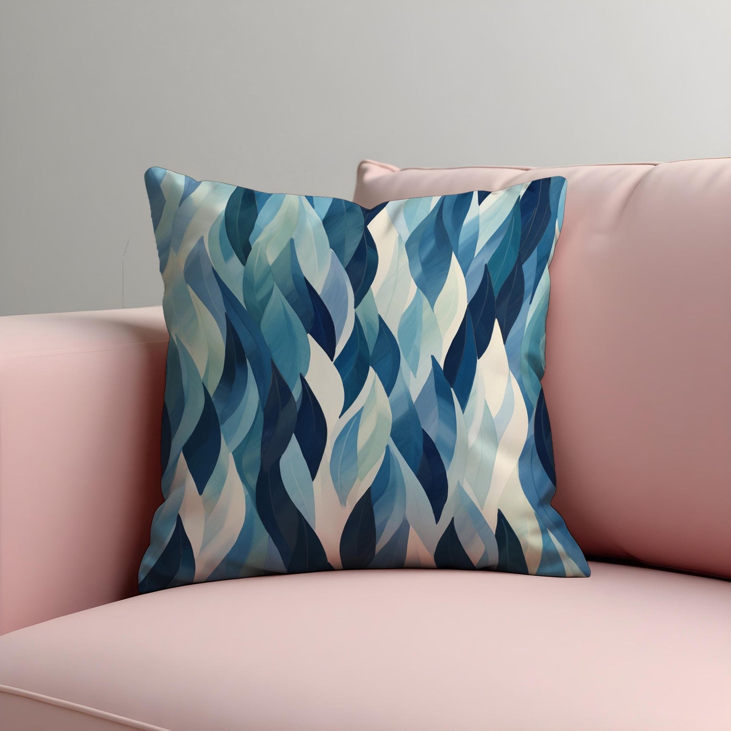 Blue Leaf Cushion Cover, Watercolor Foliage Pattern Pillow Case