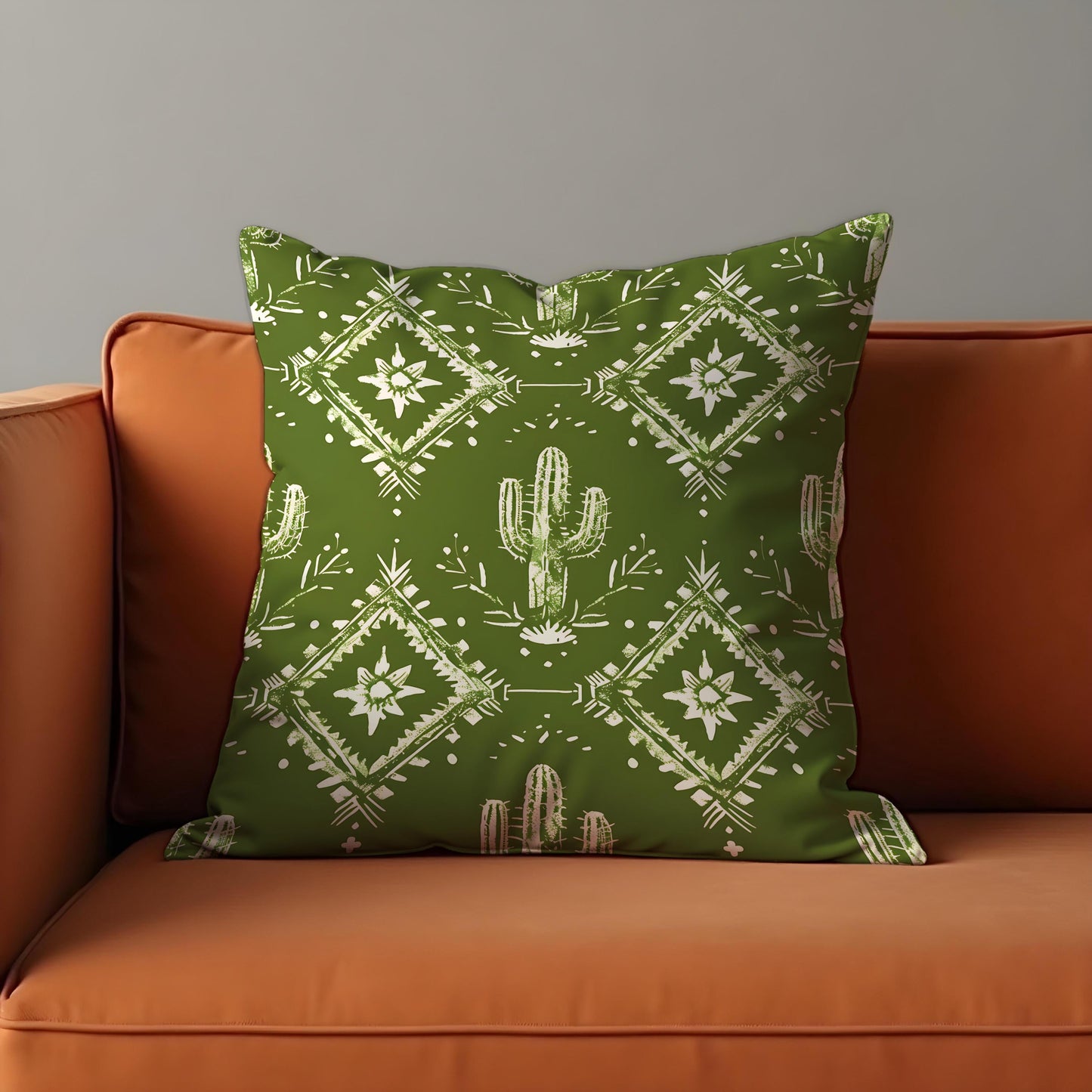 Green Southwestern Cushion Cover, Cactus and Tribal Print Pillow Case