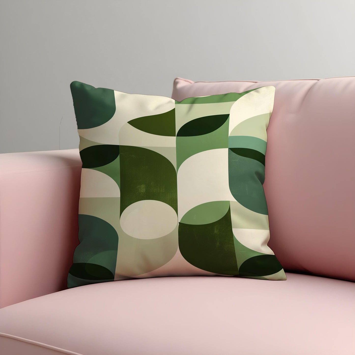Green Retro Geometric Cushion Cover, Mid Century Modern Leaf Pillow Case