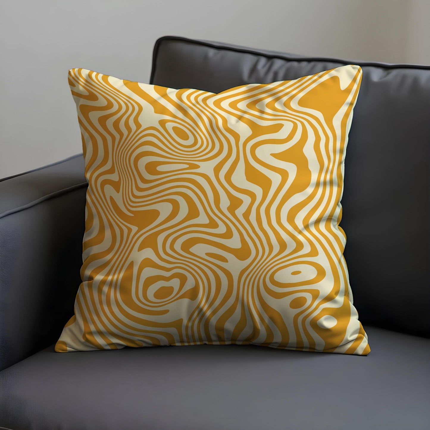 Abstract Yellow Cushion Cover, Swirling Geometric Line Pillow Case