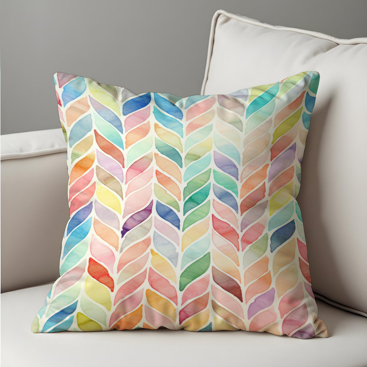 Watercolor Chevron Cushion Cover, Rainbow Leaf Throw Pillow Case