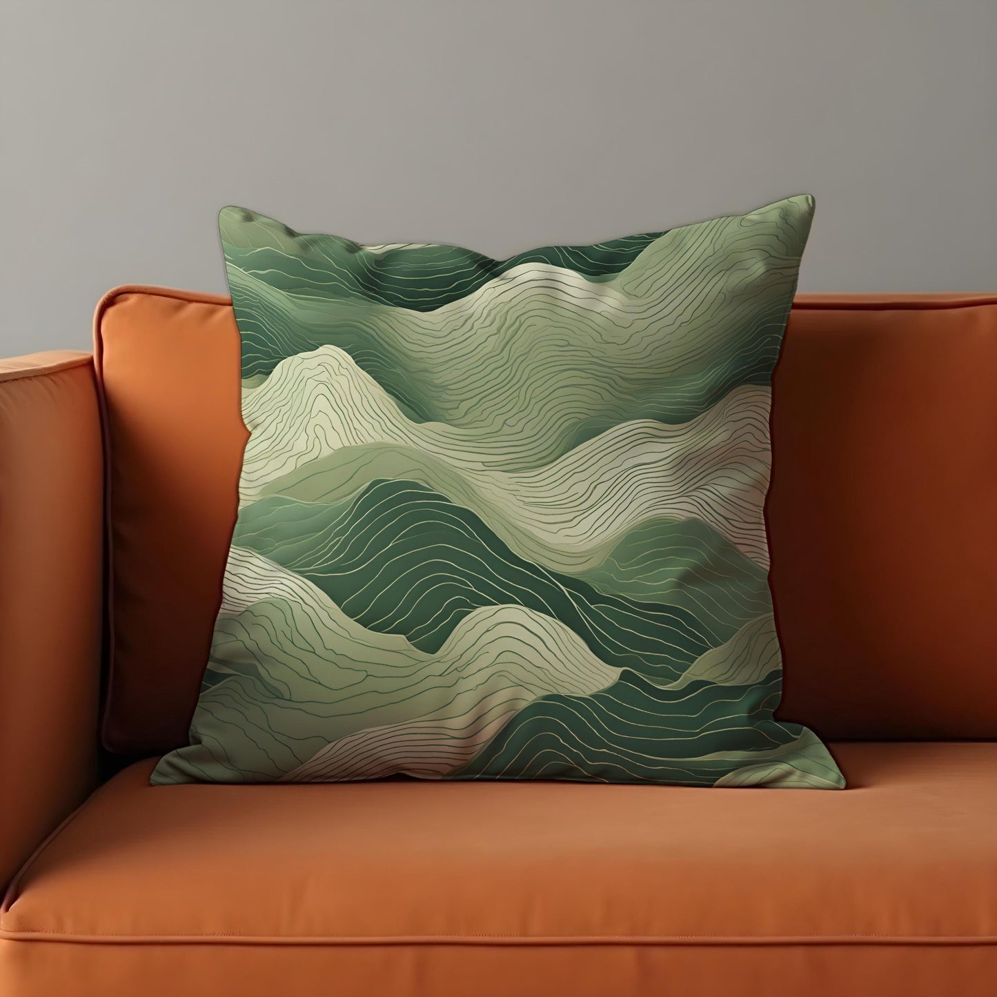 Abstract Mountain Cushion Cover, Green Topographic Line Art Pillow Case