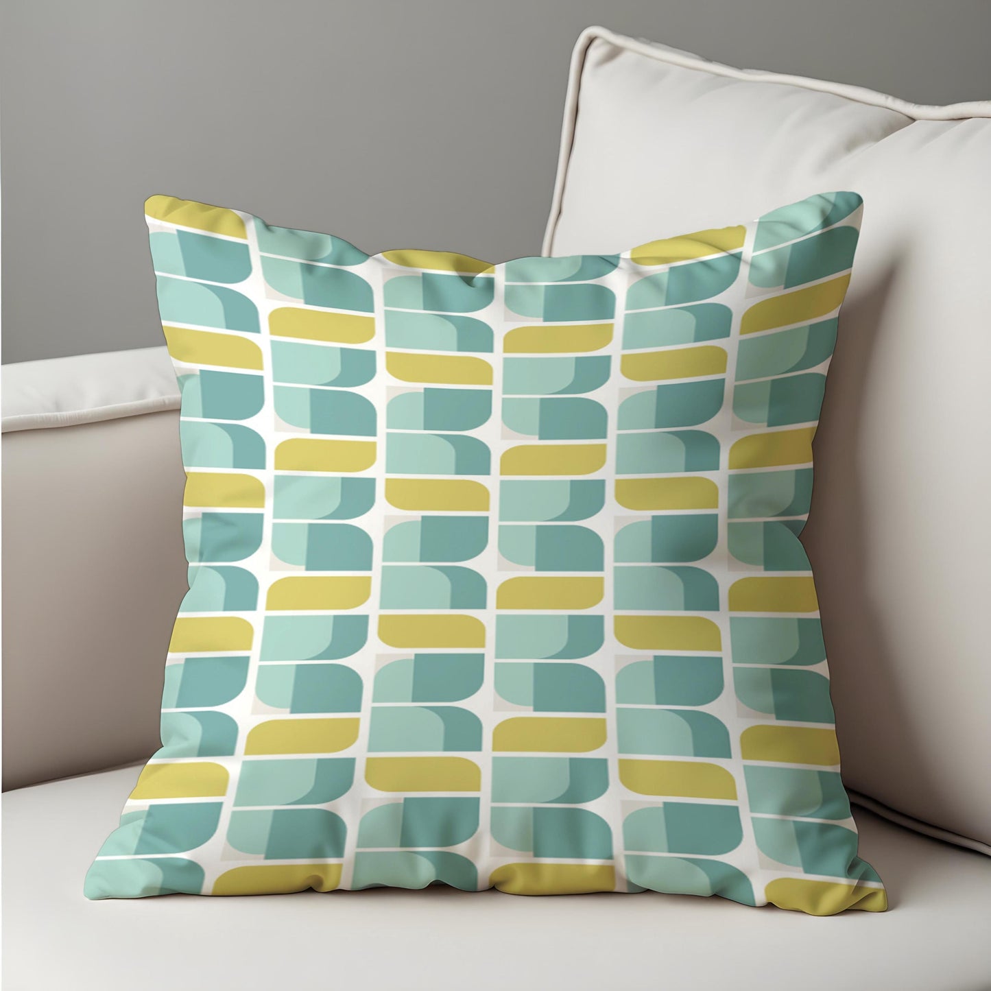 Retro Geometric Cushion Cover, Teal and Yellow Abstract Pillow Case