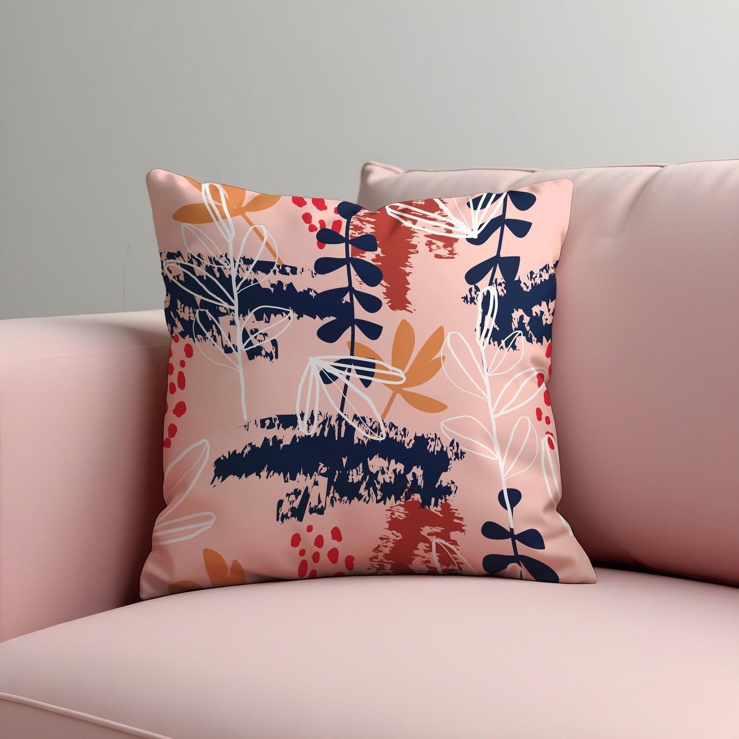 Modern Abstract Botanical Cushion Cover, Navy & Blush Throw Pillow Cover
