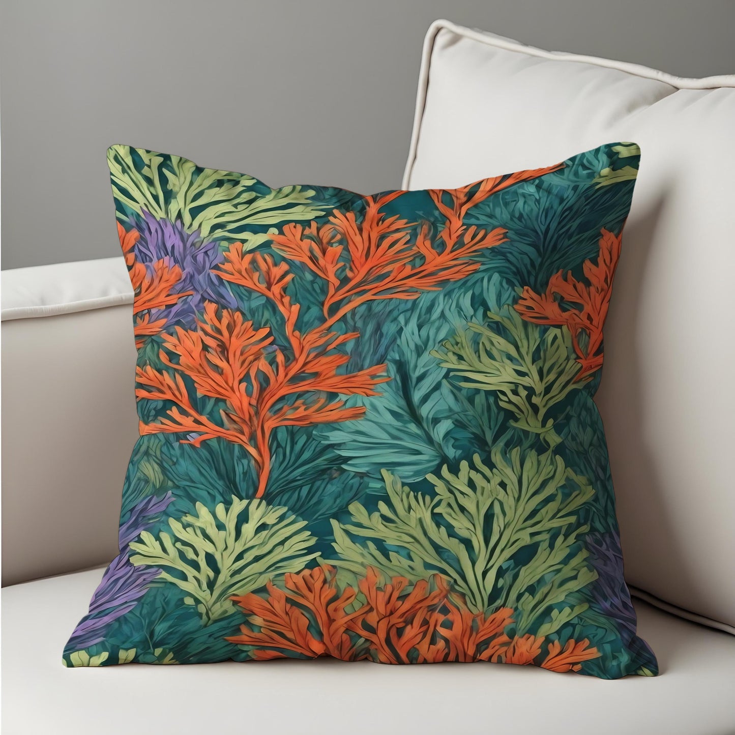 Tropical Coral Reef Cushion Cover, Ocean Botanical Print Pillow Case