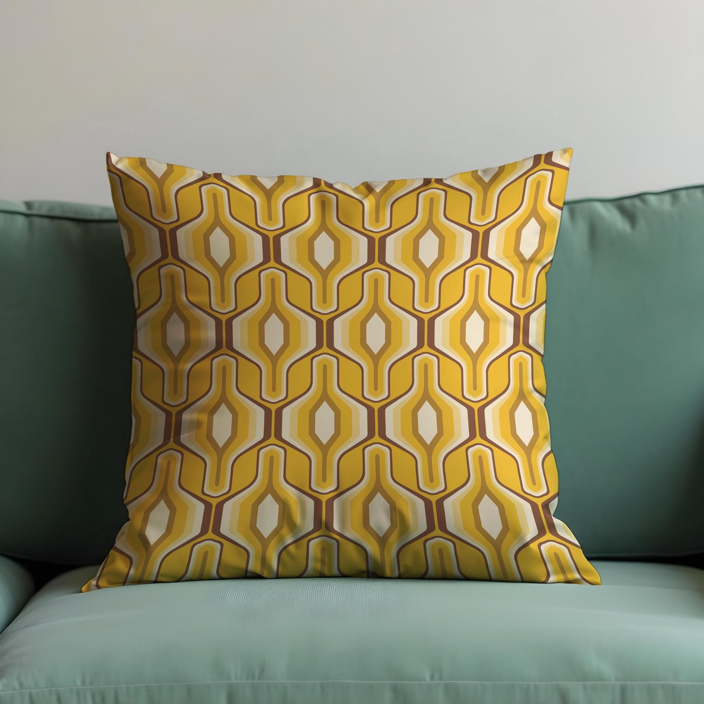 Retro Cushion Cover, 70s Mid Century Modern Hexagon Pillow Case