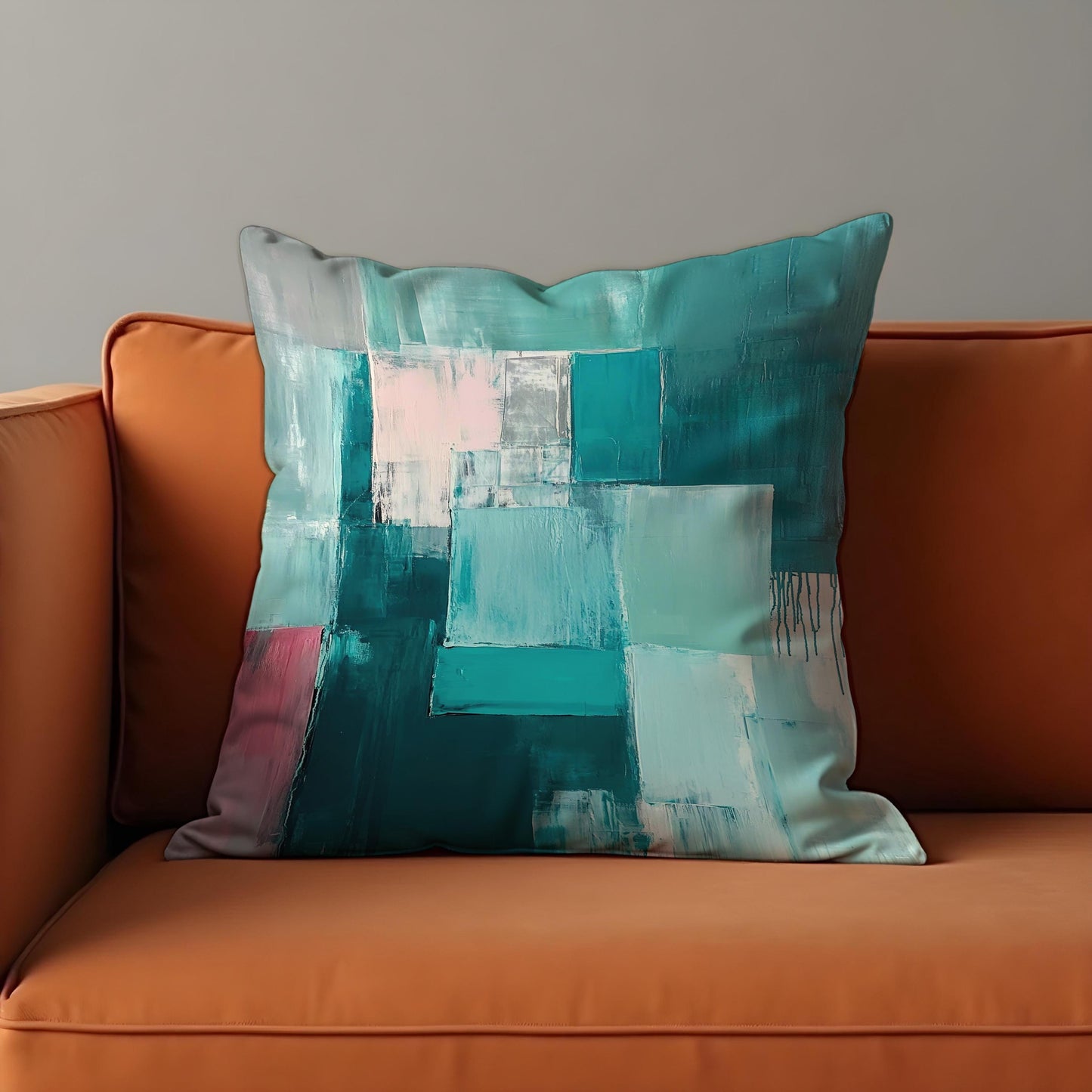 Teal Abstract Blocks Cushion Cover, Modern Textured Throw Pillow Cover