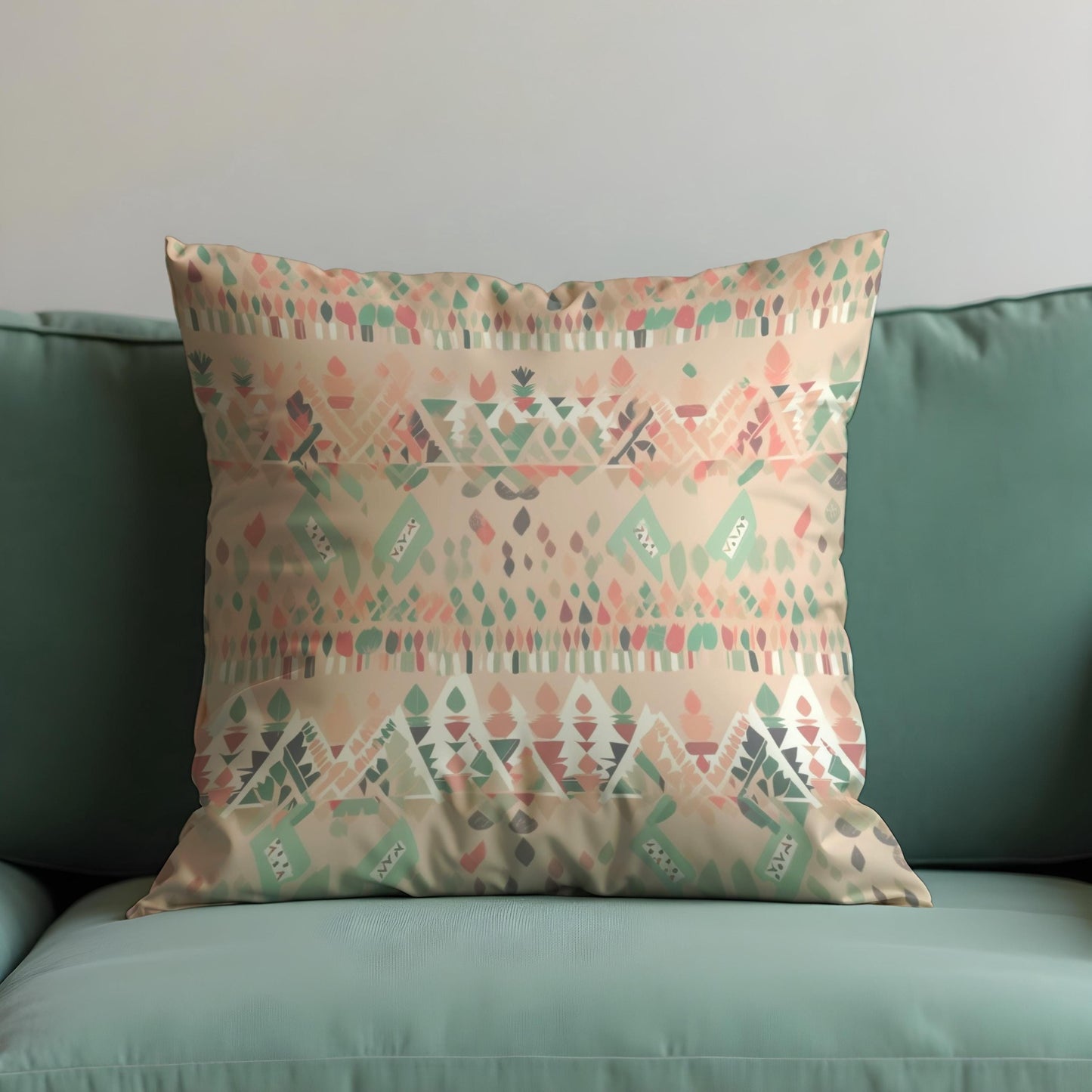 Pastel Southwestern Cushion Cover, Soft Tribal Geometric Pattern Pillow Case