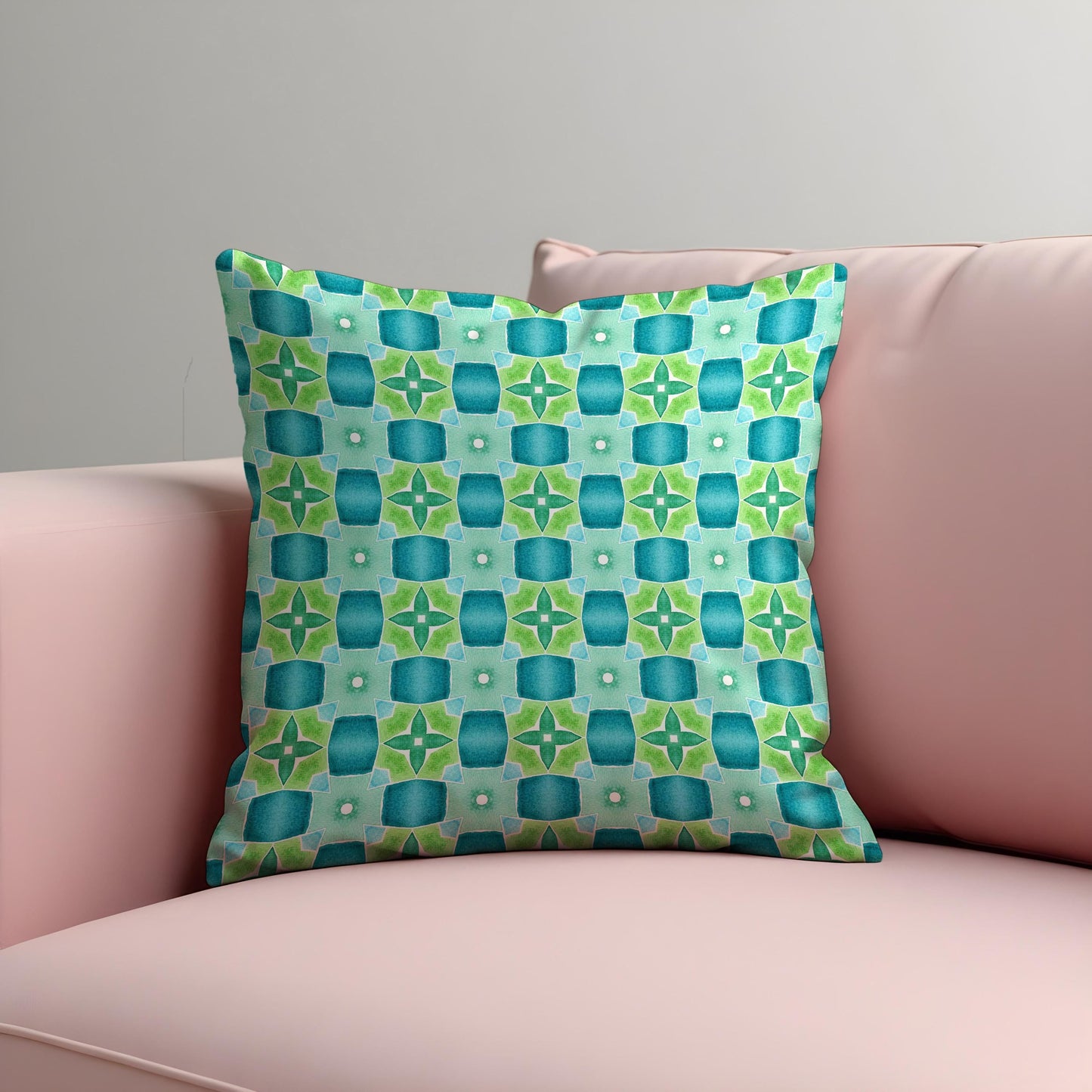 Retro Blue Green Cushion Cover, Mid Century Modern Tile Pillow Cover