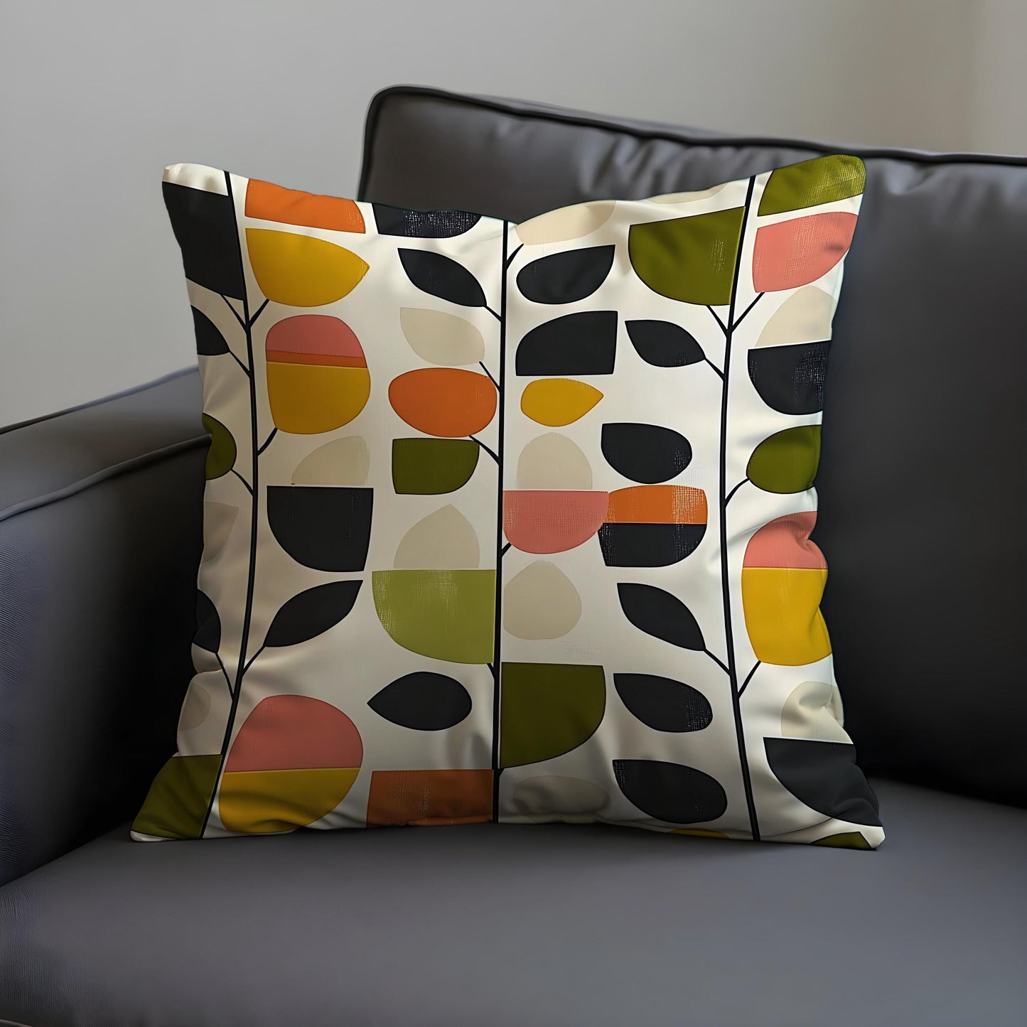 Mid Century Modern Leaf Print Cushion Cover, Retro Scandinavian Pillow Case